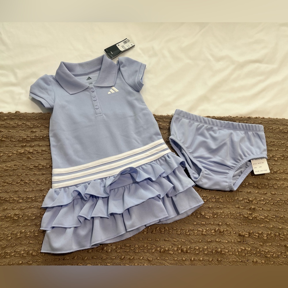 Adidas Light Blue/Purple Ruffle Dress Set size 24 mo
